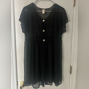 Vintage Le Cove Black Sheer Swim Coverup with Gold Buttons